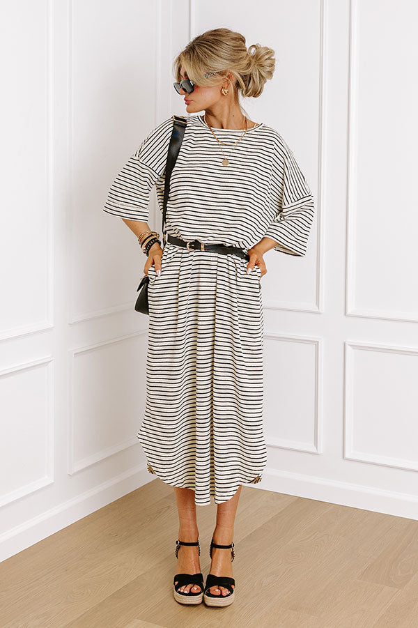 Ultimate Beach Day Terry Cloth Maxi Dress - Cream Stripes