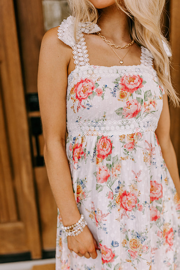 Premium Secret Rose Garden Midi Dress - White