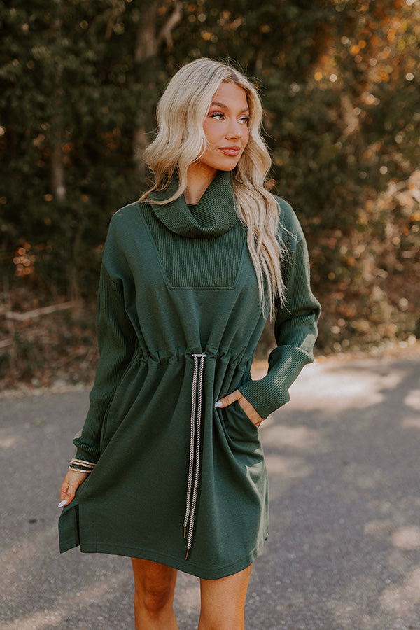 Premium Coffee Shop Cutie Drawstring Mini Dress in Hunter Green - Effortless Style Upgrade