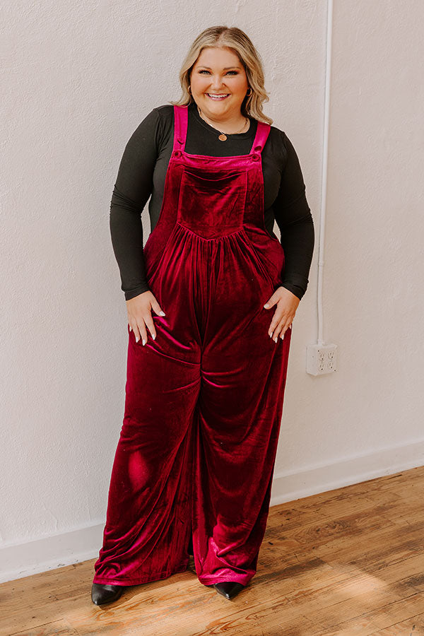 Premium Holiday Cheer Velvet Jumpsuit in Wine - Ultimate Curves Edition