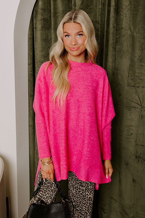 Ultimate Cozy-Cute Shift Sweater in Hot Pink