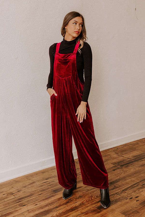 Ultimate Holiday Velvet Jumpsuit - Wine Red