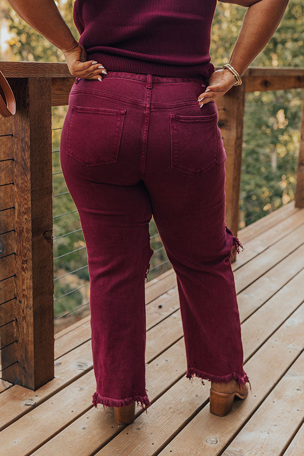 Ultimate High Waist Distressed Jeans in Wine Curves - Premium Fit & Style