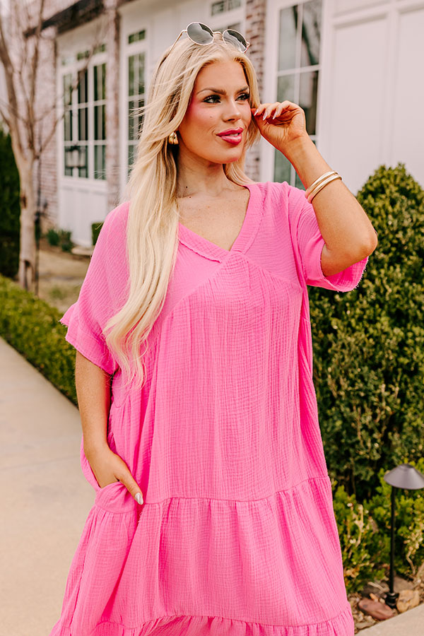 Ultimate Chic: Pink Curves Midi Dress