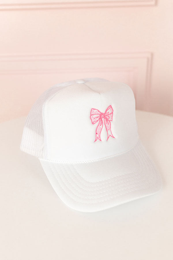 Premium Coquette Crush Embroidered Trucker Hat - White