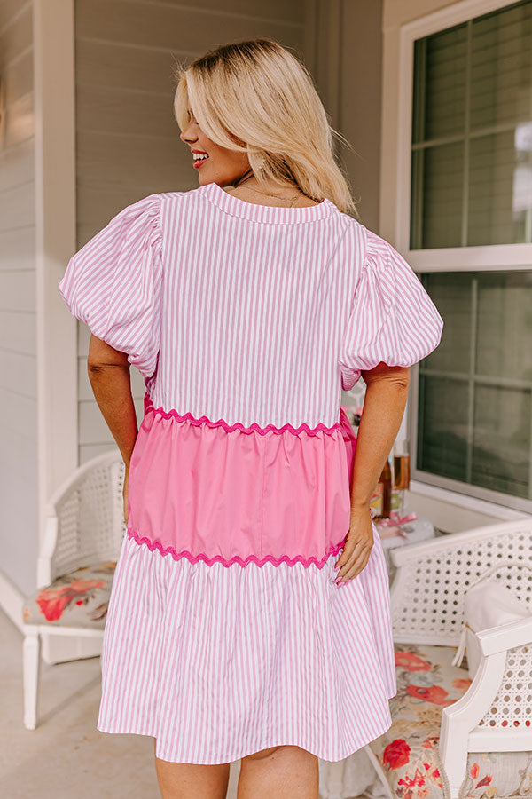 Premium Nautical Dreams Shift Dress - Pink Curves & Stripes