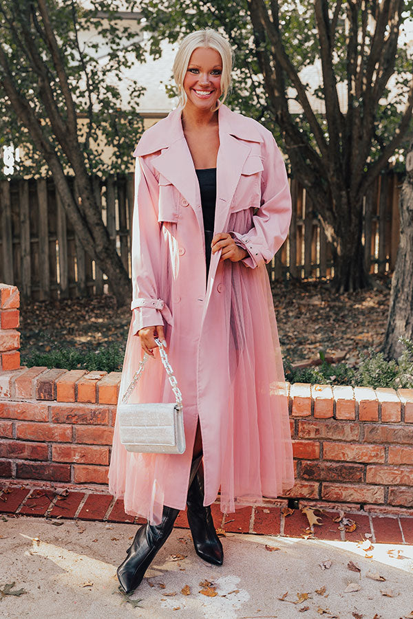 Ultimate Catwalk Crush Mesh Trench Coat in Blush - Premium Tulle Elegance