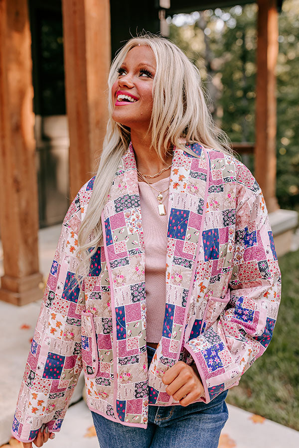 Premium Pumpkin Patch Floral Quilted Jacket in Blush - Vintage Inspired Style
