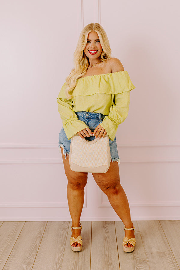 Ultimate Vacay Honey Off-Shoulder Shift Top in Lime Punch Curves