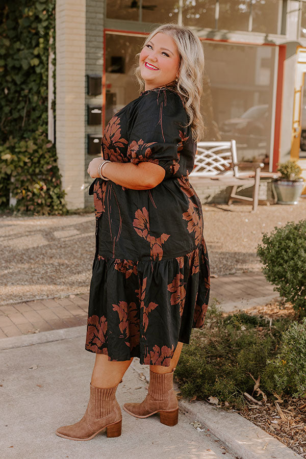 Premium Southern Countryside Floral Midi Dress - Black Curves Edition