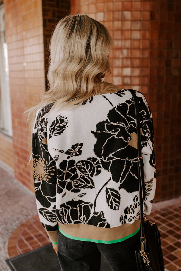 Premium Floral Knit Sweater - Black