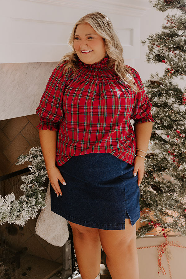 Premium Holiday Harmony Smocked Plaid Top for Curves