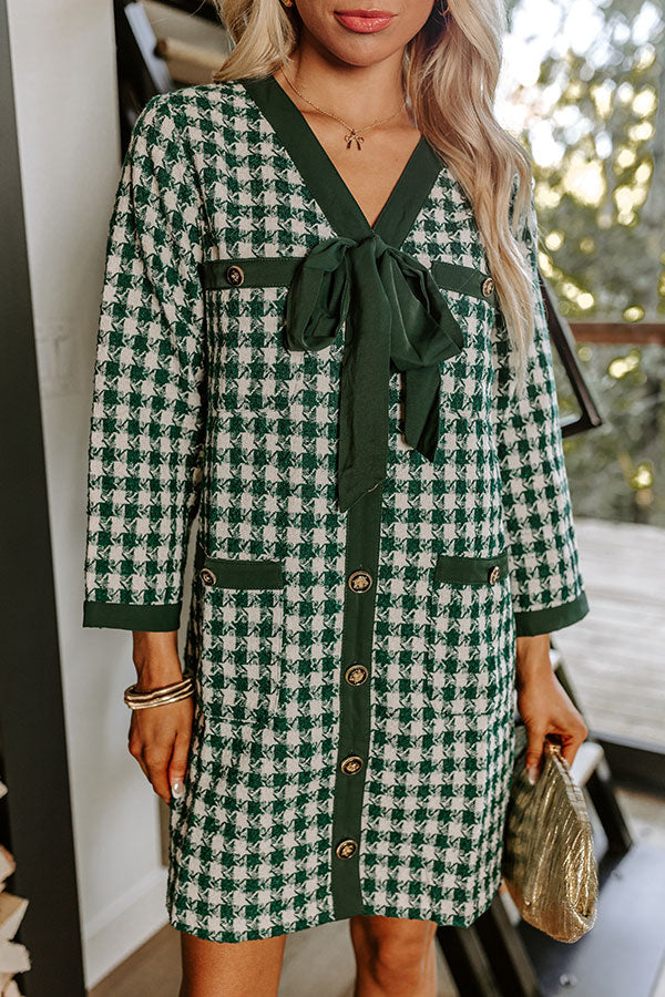 Premium Hunter Green Houndstooth Mini Dress - Ultimate Country Club Chic