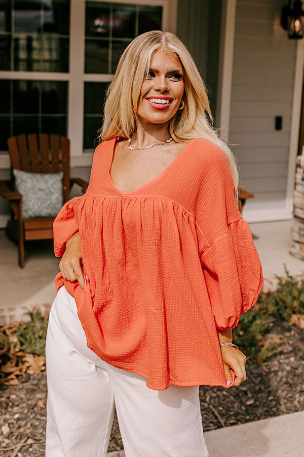 Ultimate Comfort Babydoll Top - Bright Coral Curves