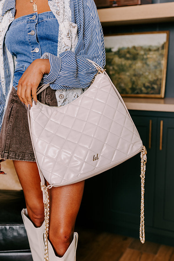 Premium Quilted Faux Leather Tote Bag - Ivory