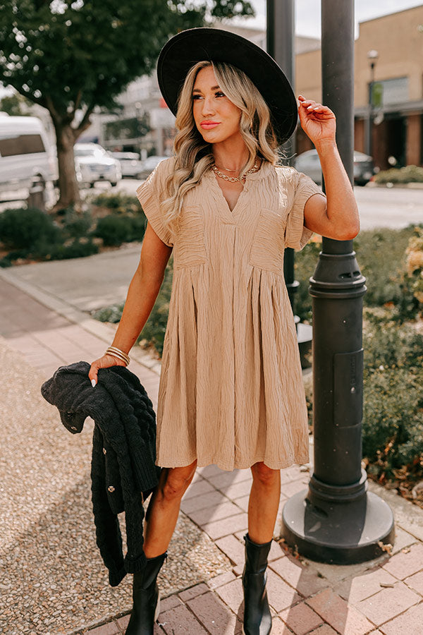 Ultimate Weekend Escape Shift Dress in Warm Taupe