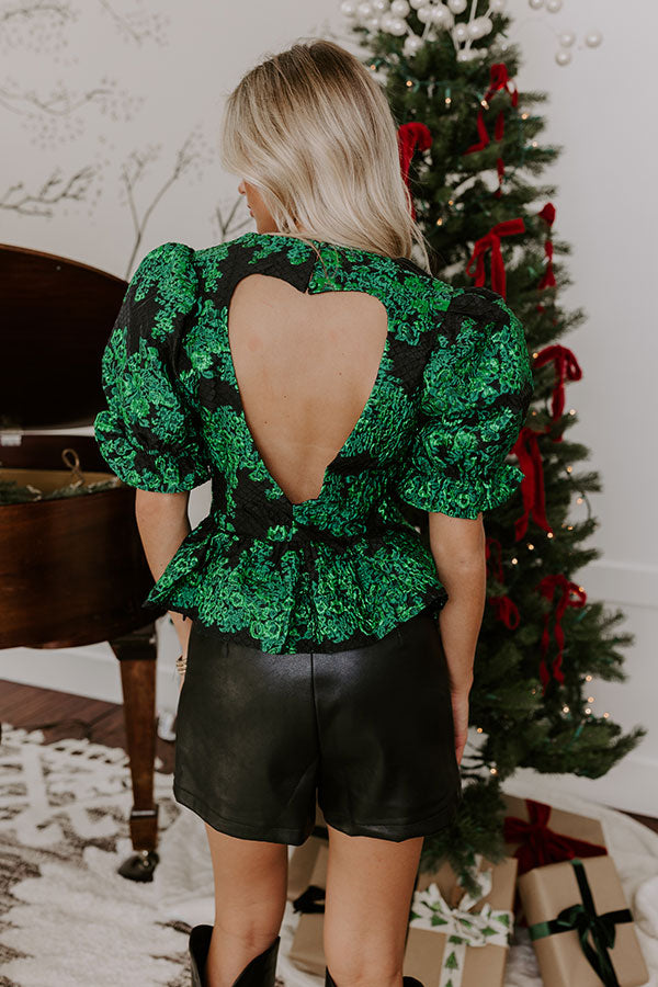 Premium Glittering Jacquard Peplum Top