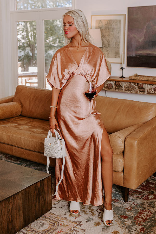 Premium Gala Moment Satin Maxi Dress - Rose Gold