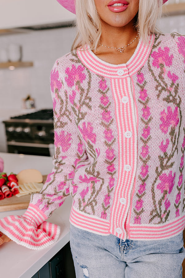 Premium Floral Dreams Knit Sweater - Pink & Ivory