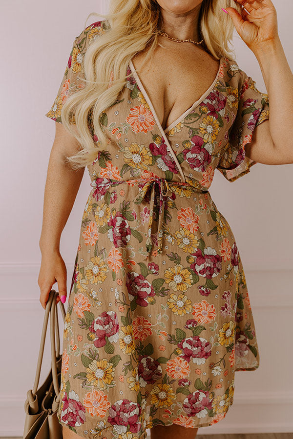 Ultimate Sweet Like Honey Floral Mini Dress - Taupe Curves