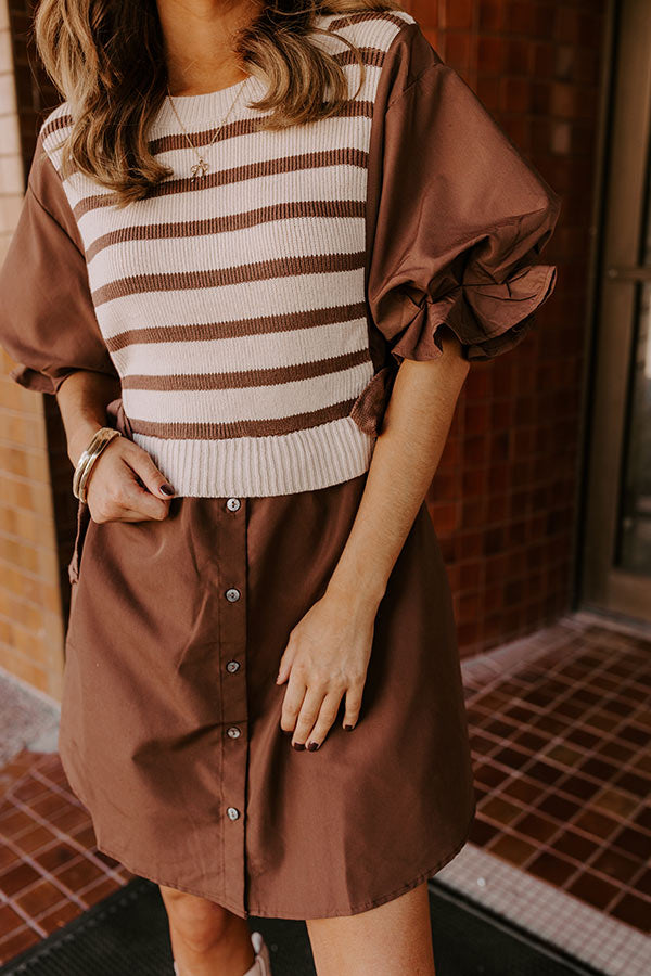 Ultimate Sweet As Can Be Stripe Mini Dress in Mocha