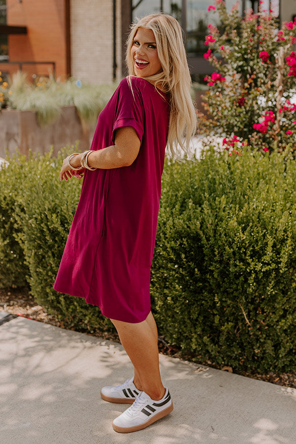 Premium Curves T-Shirt Dress - Wine Elegance