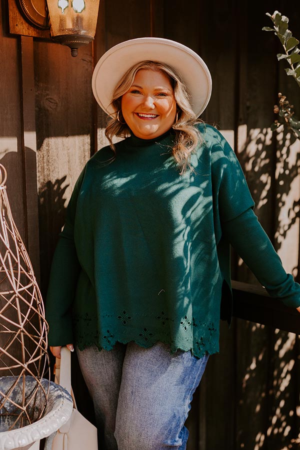 Premium Kind Glance Eyelet Sweater - Hunter Green Curves | Ultimate Cozy-Chic Style
