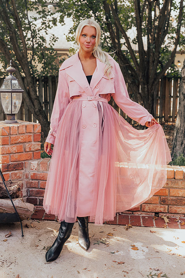 Ultimate Catwalk Crush Mesh Trench Coat in Blush - Premium Tulle Elegance