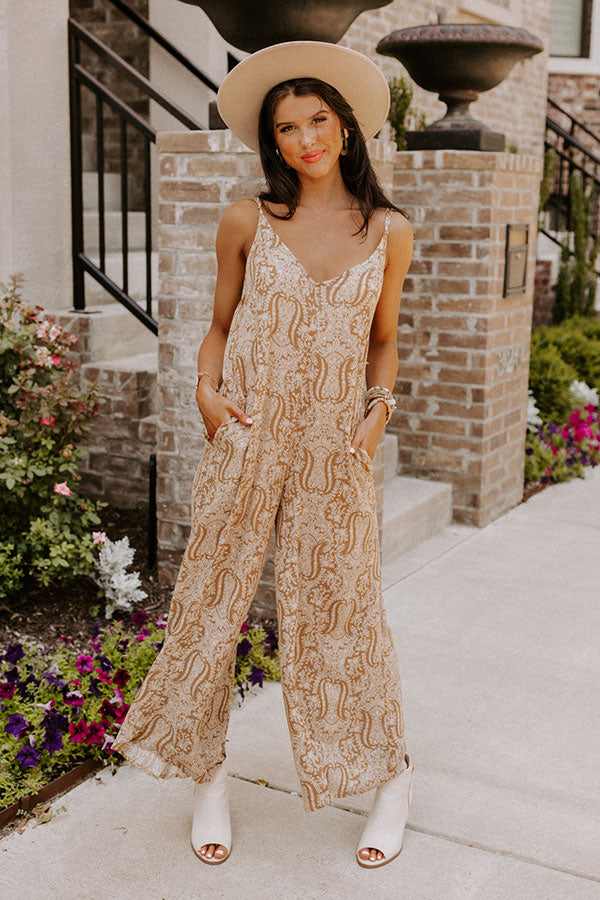 Ultimate Boho Beach Jumpsuit - Mustard Print