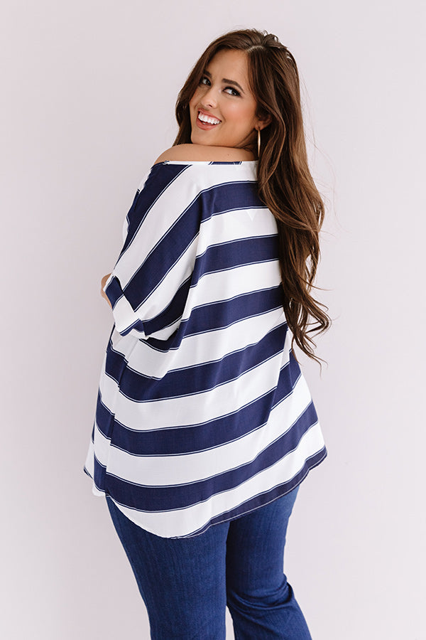 Premium Casual Shift Top - Navy & White Stripes for Curves