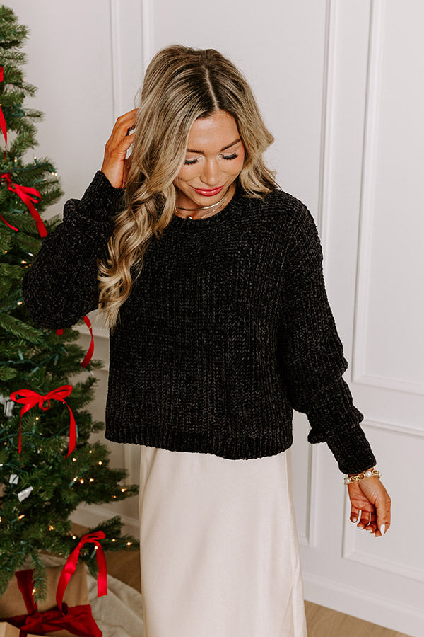 Premium Fall Sentiments Chenille Sweater - Ultimate Black Cozy Style