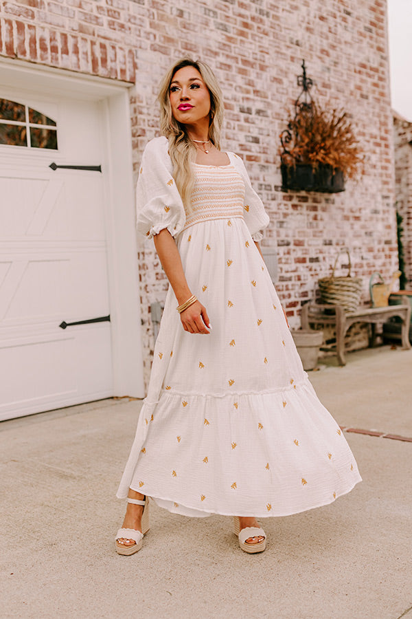 Ultimate Farmers Market Smocked Maxi Dress - White