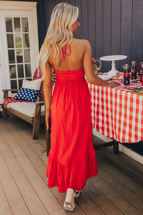 Premium Lakeside Party Halter Midi Dress - Red
