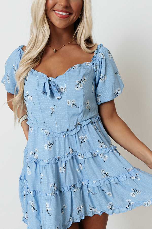 Premium Floral Euphoria Babydoll Dress - Sky Blue