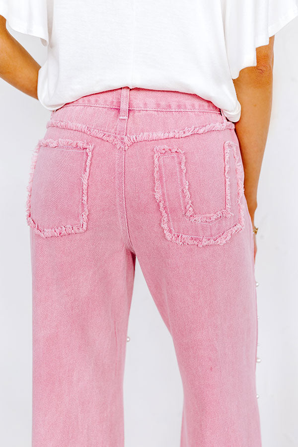 Premium Lovette High Waist Embellished Jeans - Ultimate Pink Denim