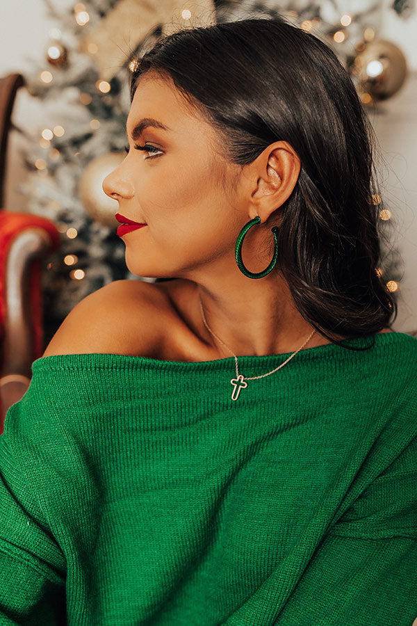 Premium Holiday Twist Hoop Earrings - Green