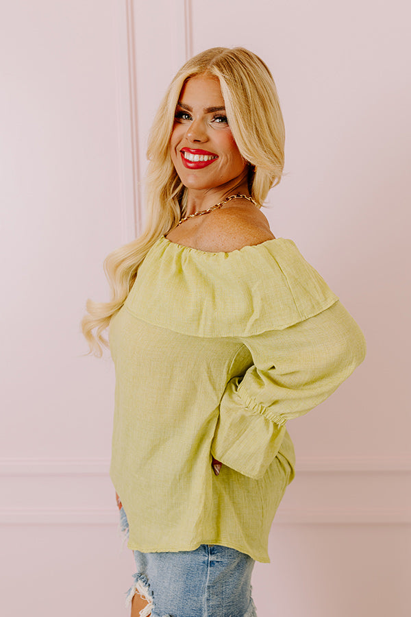 Ultimate Vacay Honey Off-Shoulder Shift Top in Lime Punch Curves