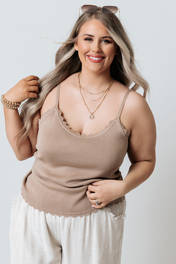 Premium Acts of Kindness Scalloped Tank - Khaki Curves Plus Size