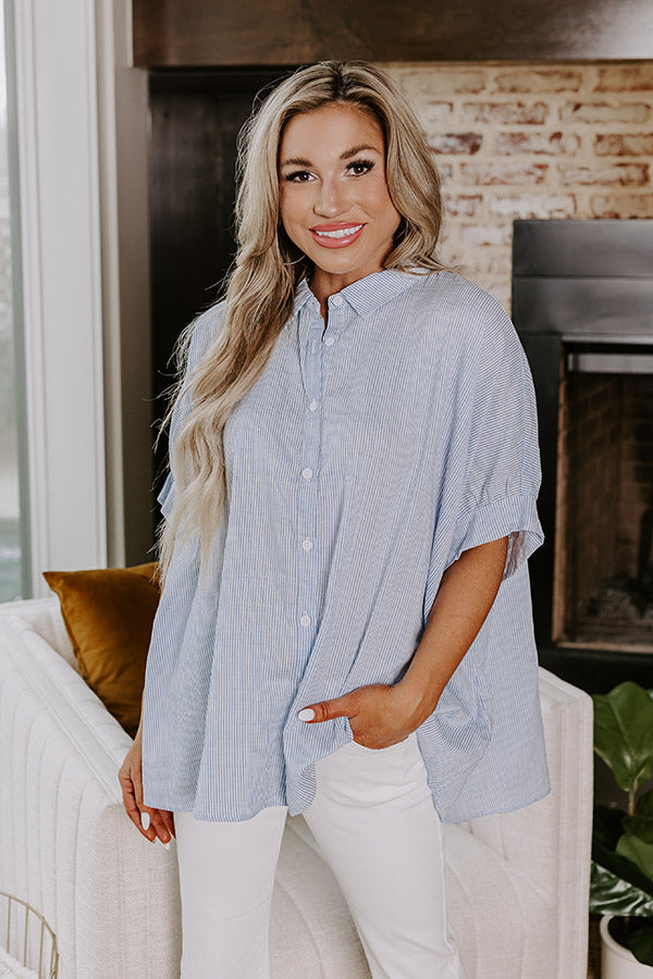 Premium Casual Chic Striped Button-Up Shirt in Sky Blue