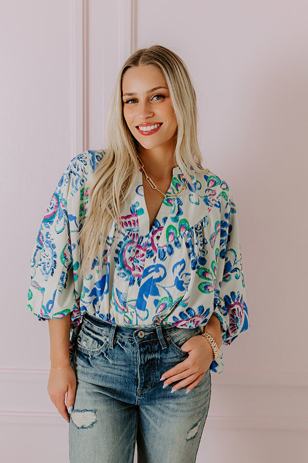 Premium Cocktail Hour Floral Bodysuit - Blue Elegance