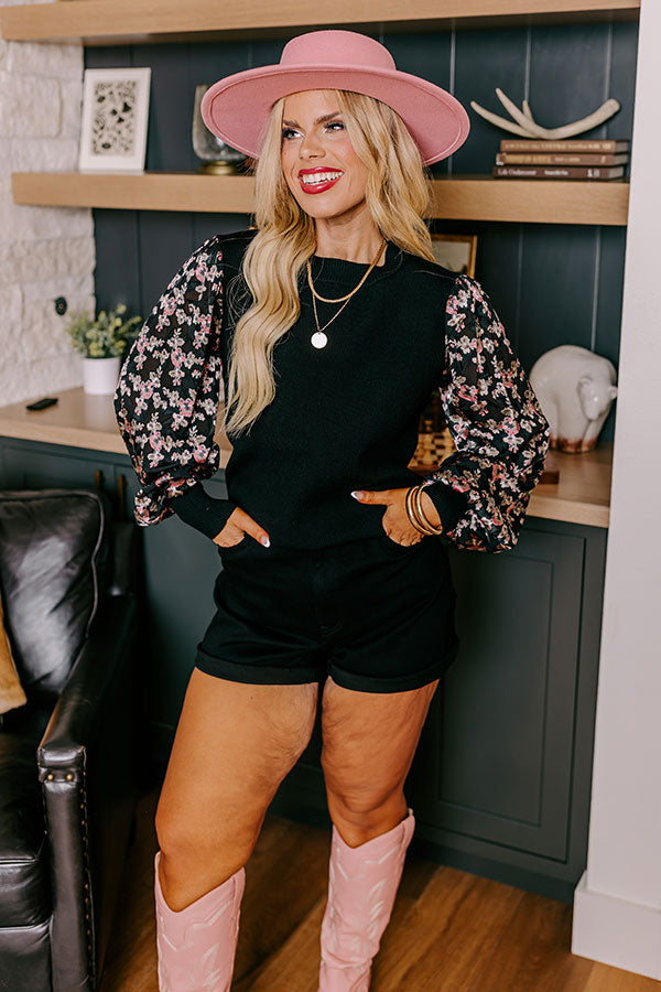 Premium Downtown Manhattan Knit Sweater with Floral Sleeves