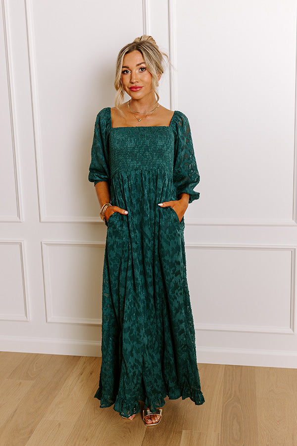 Premium Elegance: Sweetest Secret Jacquard Maxi Dress in Hunter Green