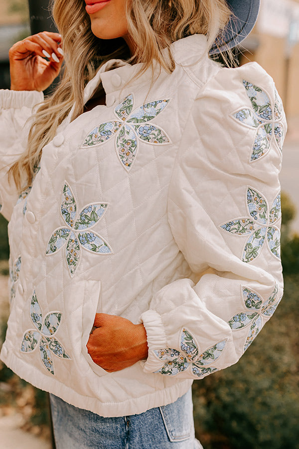 Premium Quilted Floral Jacket - Ivory Statement Maker