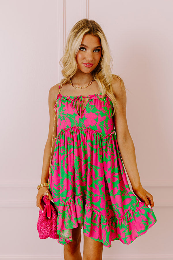 Ultimate Summer Style: Tropicana Trendsetters Babydoll Mini Dress in Vibrant Hot Pink