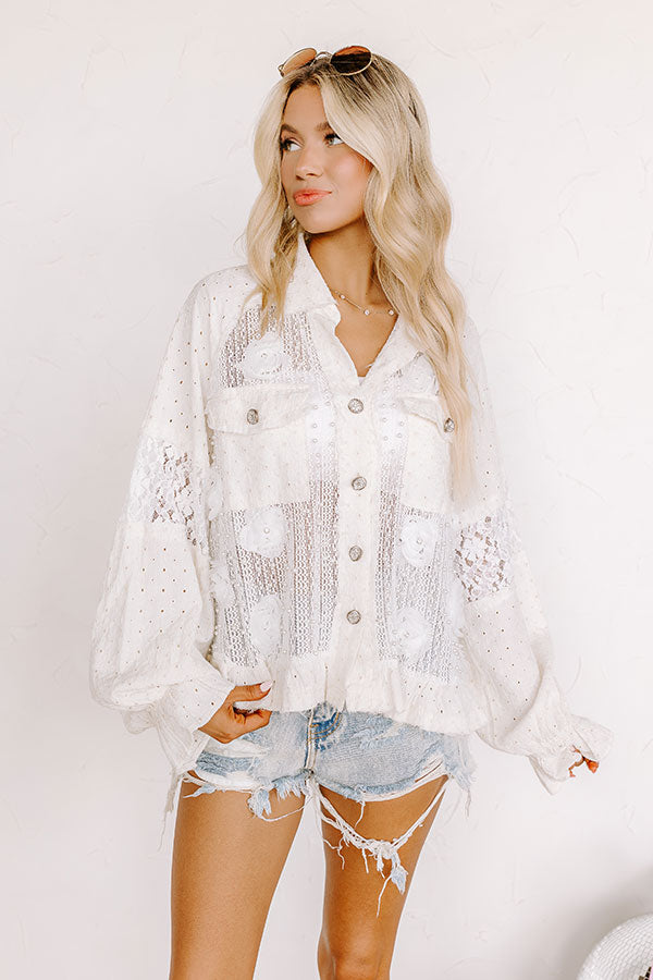 Premium Tea Garden Embellished Knit Button-Up – Cream Elegance