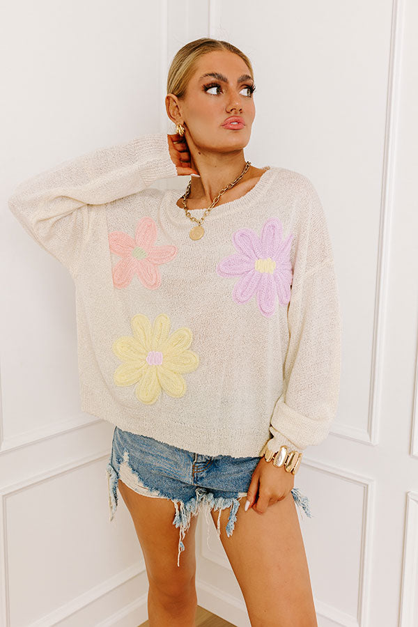 Ultimate Happy Blooms Knit Sweater - Pastel Floral Style
