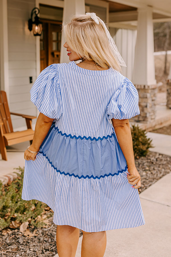 Premium Nautical Dreams Shift Dress - Sky Blue Elegance