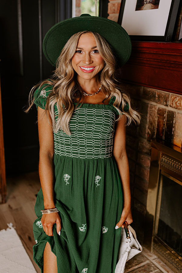 Ultimate Napa Nights Smocked Midi Dress - Hunter Green