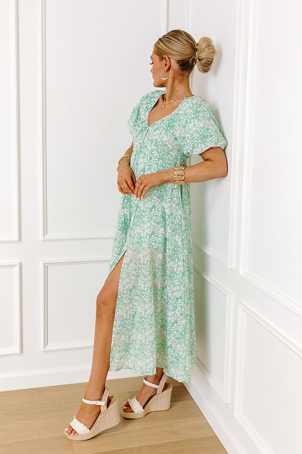 Premium Whimsical Daydream Floral Midi Dress in Seaglass - Ultimate Summer Style