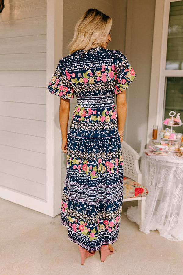 Premium St. Tropez Floral Midi Dress in Navy - Ultimate Spring Style